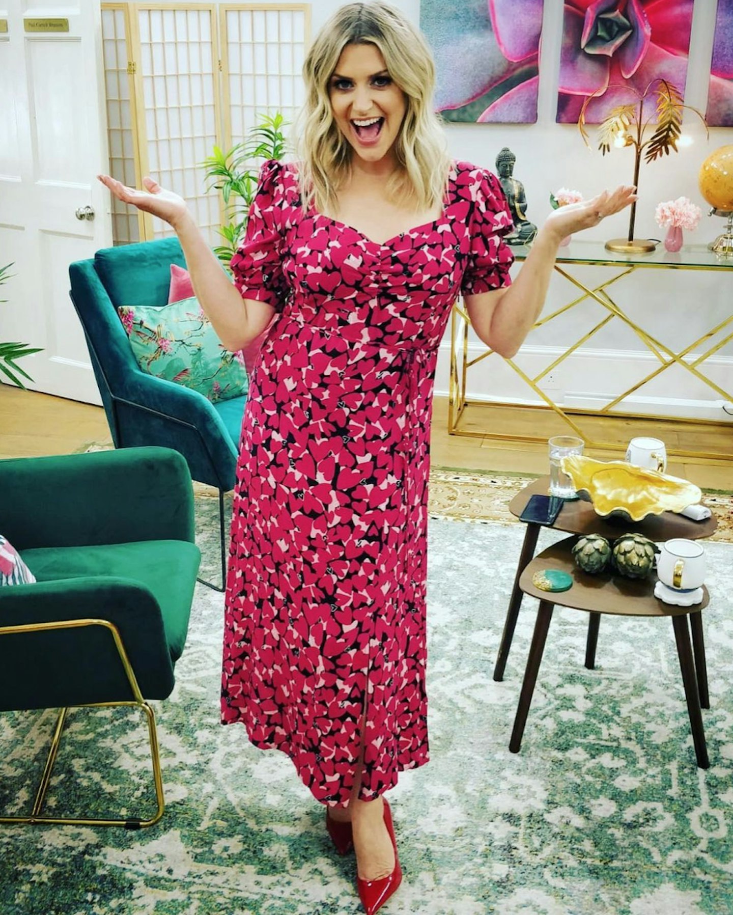Lipsy heart print 2025 cross back midi dress
